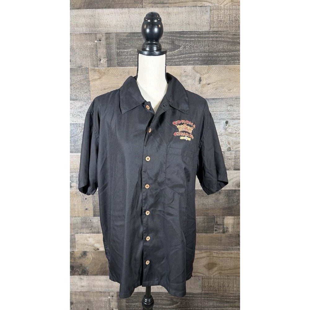 Max Mehra Mens Camp Shirt Wood Button‎ Up Corona Cigar Co. Embroidery XL